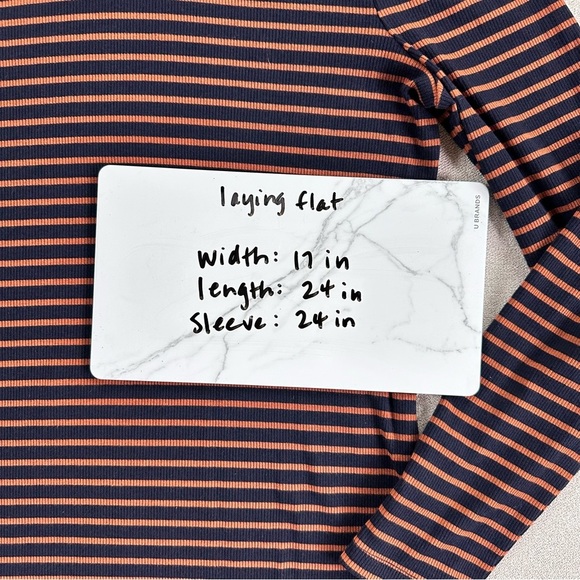 Talbots striped turtleneck with puffed shoulders. Navy/Brown. Size small. - Picture 7 of 8